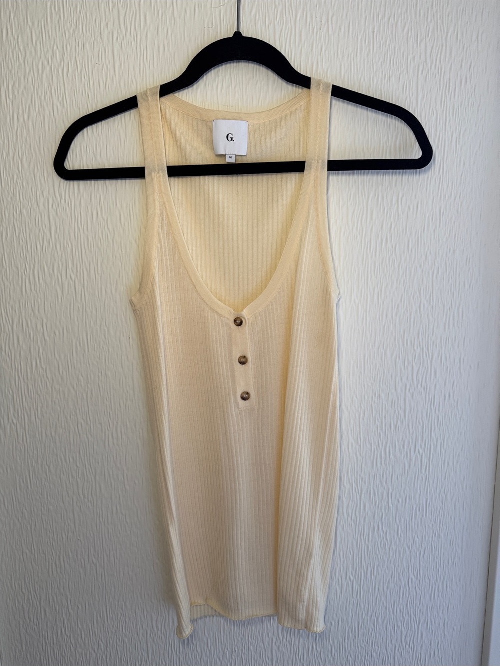 G Label Cream Ribbed Button-Front Tank Top